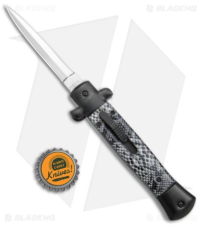 9" Italian Stiletto Dagger OTF Automatic Knife Cottonmouth Black (3.8" Satin) - Image 4