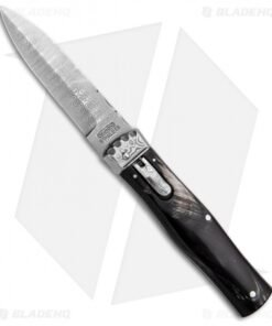 Mikov Panther Lever Lock Automatic Knife Buffalo Horn Bayonet (3.75" Damascus)