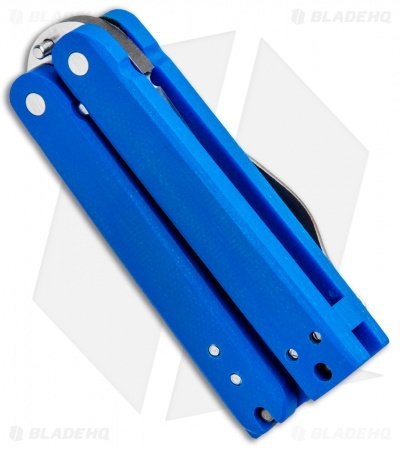 Nathan Dewey Custom Gremlin Mini Balisong Knife Blue G-10 (2" Satin) - Image 2