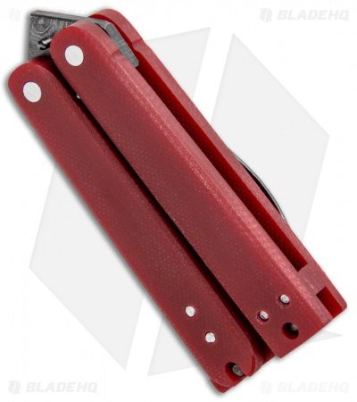 Nathan Dewey Custom Gremlin Mini Balisong Knife Red G-10 (2" Damascus) - Image 2