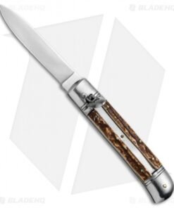 Old Style 8" Lever Lock Italian Automatic Knife Stag (3.2" Satin)