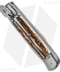 Alternative view of Old Style 8" Lever Lock Italian Automatic Knife Stag (3.2" Satin)