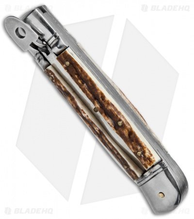 Old Style 8" Lever Lock Italian Automatic Knife Stag (3.2" Satin) - Image 2