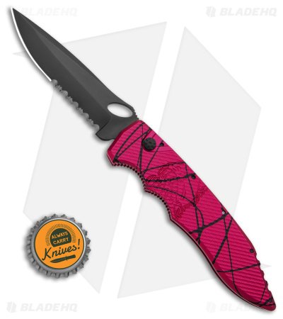 Piranha Mini Predator Tactical Automatic Knife Pink (3.5" Black Serr) - Image 4