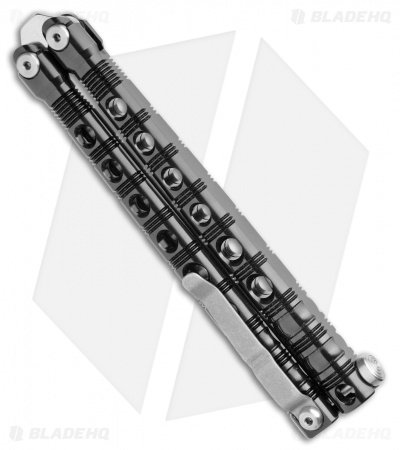 Piranha Swinger Balisong Butterfly Knife Black Aluminum (4.75" Mirror) - Image 3