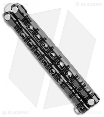 Piranha Swinger Balisong Butterfly Knife Black Aluminum (4.75" Mirror) - Image 2