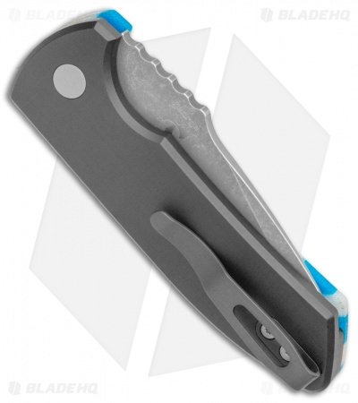 Pro-Tech Custom SBR Automatic Unique Micarta Blue Chevron (2.6" Acid Wash) - Image 3