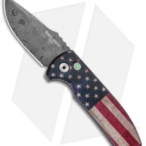 Pro-Tech SBR PK Custom Anodized Automatic Knife Vintage Flag (2.6" Damascus)