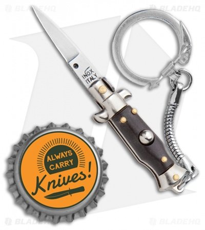 SKM 2.75" Keychain Stiletto Automatic Knife Brown (1.2" Satin Flat) - Image 4