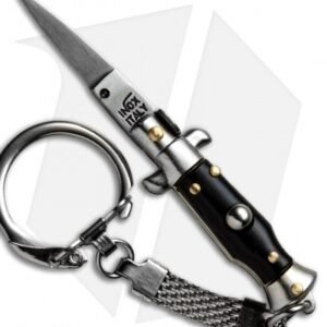 SKM 2.75" Keychain Stiletto Automatic Knife Black (1.2" Satin Flat)