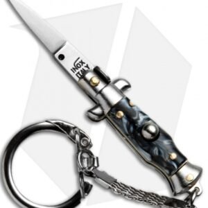SKM 2.75" Keychain Stiletto Automatic Knife Sim Horn (1.2" Satin Flat)