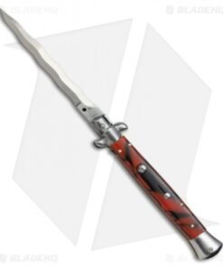 SKM AB 11" Italian Stiletto Automatic Knife Red Swirl (5" Satin Kriss)