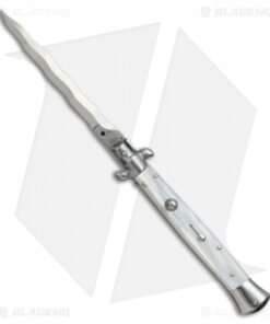 SKM AB 11" Italian Stiletto Automatic Knife White Pearlex (5" Satin Kriss)