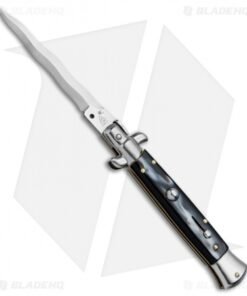 SKM AB 9" Italian Stiletto Automatic Knife Sim Horn (3.8" Satin Kris)