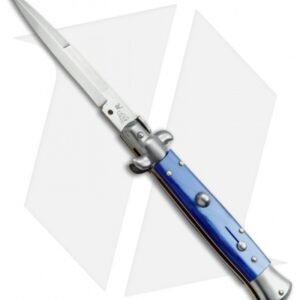 SKM 9" Italian Stiletto Automatic Knife Blue Pearlex (3.8" Satin Bayonet)