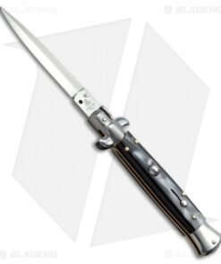 SKM AB 9" Italian Stiletto Automatic Knife Sim Dark Horn (3.8" Satin Dagger)