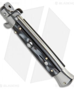 Alternative view of SKM AB 9" Italian Stiletto Automatic Knife Sim Dark Horn (3.8" Satin Dagger)
