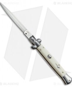 SKM AB 9" Italian Stiletto Automatic Knife Sim Ivory (3.8" Satin Dagger)