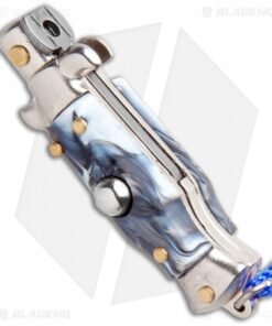 Alternative view of SKM Italian Stiletto Keychain Automatic Knife Marble/Blue (1.125" Satin)