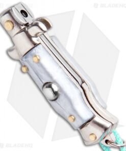Alternative view of SKM Italian Stiletto Keychain Automatic Knife Silver/Teal (1.125" Satin)