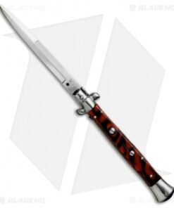 SKM AB 11" Italian Stiletto Automatic Knife Red Swirl (5" Satin Bayonet)