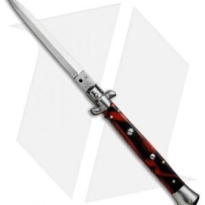 SKM 11" Italian Stiletto Automatic Knife Red Swirl Pearlex (5" Satin Flat)