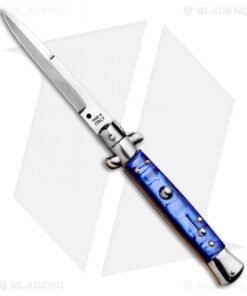 SKM 9" Italian Stiletto Bayonet Automatic Knife Blue Acrylic (4" Satin)
