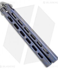 Alternative view of Snody Knives Highroller Tanto Balisong Butterfly Knife Blue Titanium (5" Satin)