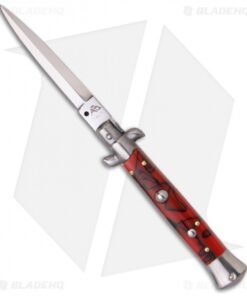 SKM AB 9" Italian Stiletto Automatic Knife Red Swirl (4" Satin Dagger)
