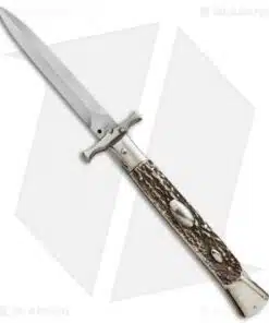 AGA Campolin 13" Bat Swinguard Automatic Knife Stag Horn (5.75" Satin Dagger)