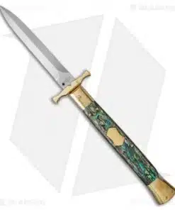 AGA Campolin 13" Bat Swinguard Automatic Brass/Abalone (5.75" Satin Dagger)