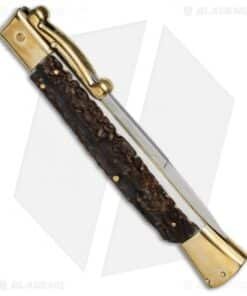 Alternative view of AGA Campolin 13" Swinguard Automatic Knife Brass/Stag Horn (5.75" Satin Bayo)