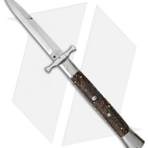 AGA Campolin 13" Bat Swinguard Automatic Knife Stag Horn (5.75" Satin Bayo)