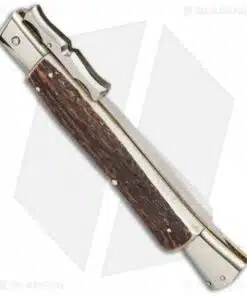 Alternative view of AGA Campolin 13" Bat Swinguard Automatic Knife Stag Horn (5.75" Satin Dagger)