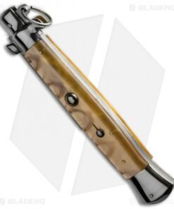 Alternative view of AGA Campolin 15" Ring Pull Automatic Italian Stiletto Knife Gold (7" Satin Bayo)