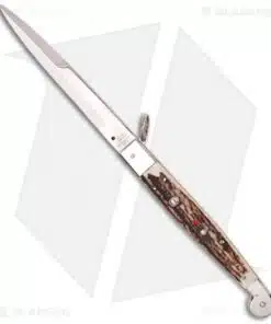 AGA Campolin 12" Sicilian Ring Pull Automatic Knife Stag Horn (5.5" Satin Bayo)