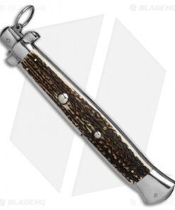 Alternative view of AGA Campolin 18" Ring Pull Automatic Italian Stiletto Stag Horn (8" Satin Bayo)