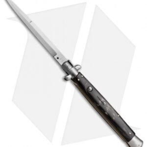SKM 13" Italian Stiletto Automatic Knife Dark Horn (5.7" Satin Bayonet)