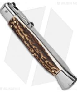 Alternative view of AKC Swinguard 9" Automatic Italian Stiletto Stag Horn (4" Satin Dagger)