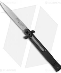 AKC Leverletto 9" Lever Lock Automatic Italian Knife Black (4" Satin Flat)