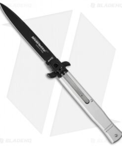 AKC Leverletto 9" Lever Lock Automatic Italian Knife Silver (4" Black Flat)