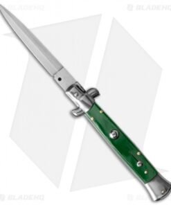 SKM 9" Italian Stiletto Automatic Knife Green Pearlex (3.8" Satin Dagger)