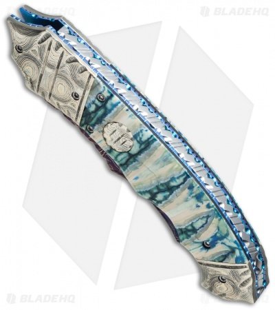 Brandon Vallotton Custom Thorn Automatic Knife Green Molar (3.25" Damascus) - Image 2