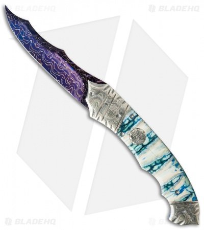 Brandon Vallotton Custom Thorn Automatic Knife Green Molar (3.25" Damascus)