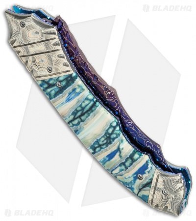 Brandon Vallotton Custom Thorn Automatic Knife Green Molar (3.25" Damascus) - Image 3
