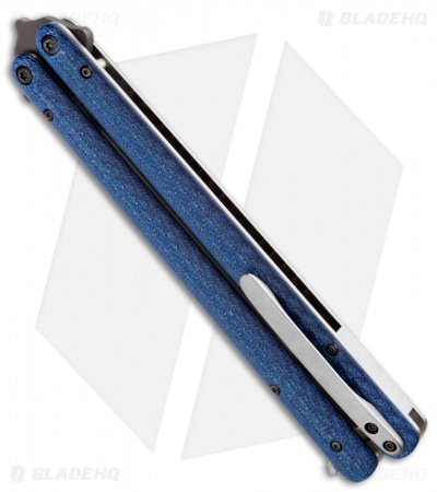 Sam Eddleman Weehawk Tanto Balisong Butterfly Knife Blue Twill Carbon Fiber - Image 2