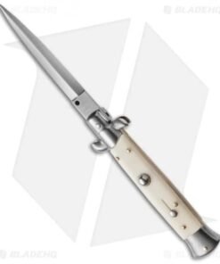 Frank B 9" Italian Stiletto Automatic Knife Sim Ivory (4" Satin Dagger)