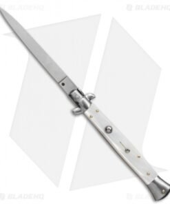 Frank B 11" Italian Stiletto Automatic Knife White Pearlex (5" Satin Flat)