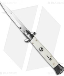 Frank B 9" Italian Stiletto Automatic Knife Sim. Ivory (4" Satin Bayo)