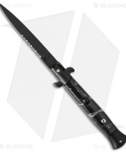 Frank B 9" Italian Stiletto Automatic Knife Black Marble (4" Black Serr)